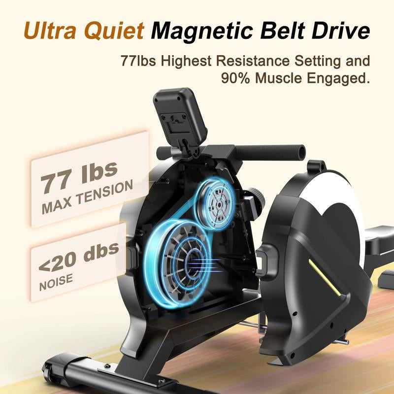 Home Rowing Machine 77Lbs High-Resistance Magnetic Rower with 16 Quiet Resistance Levels,