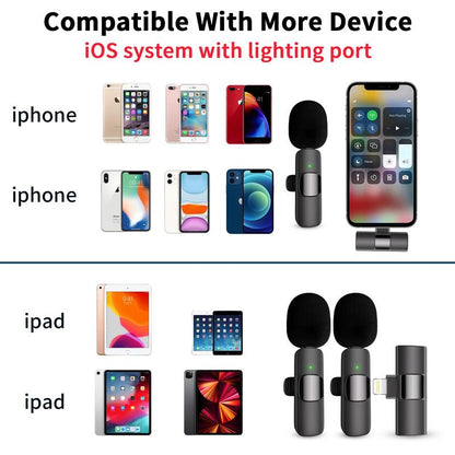 2 Pack Professional Wireless Mini Microphone for Iphone, Ipad Iphone 15, Ios and Android Devices for Video Recording, Vlog,Live Streaming