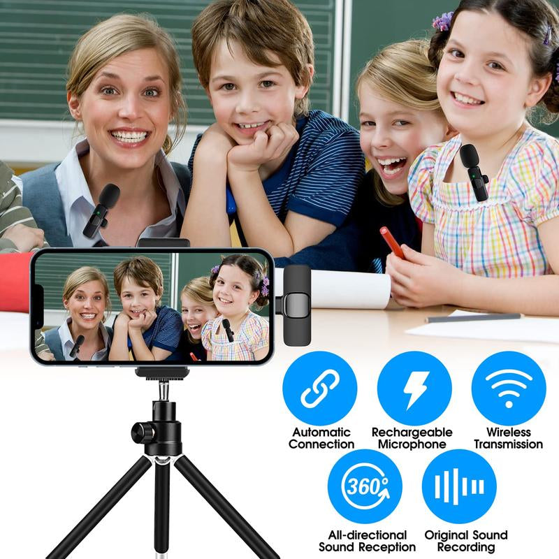 2 Pack Professional Wireless Mini Microphone for Iphone, Ipad Iphone 15, Ios and Android Devices for Video Recording, Vlog,Live Streaming