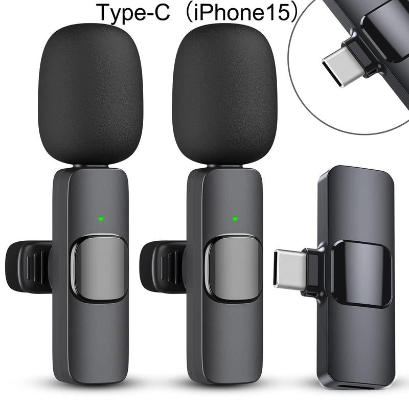 2 Pack Professional Wireless Mini Microphone for Iphone, Ipad Iphone 15, Ios and Android Devices for Video Recording, Vlog,Live Streaming