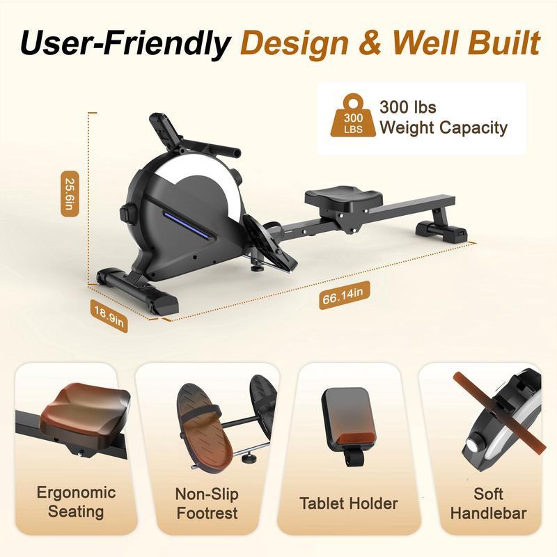 Home Rowing Machine 77Lbs High-Resistance Magnetic Rower with 16 Quiet Resistance Levels,