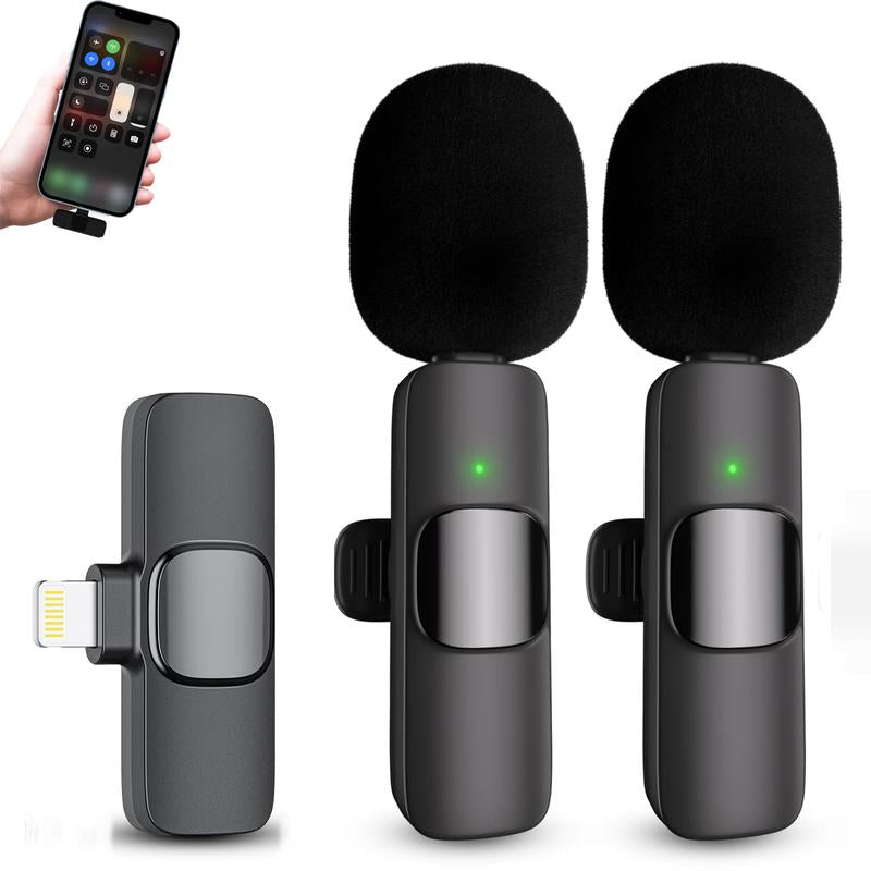 2 Pack Professional Wireless Mini Microphone for Iphone, Ipad Iphone 15, Ios and Android Devices for Video Recording, Vlog,Live Streaming